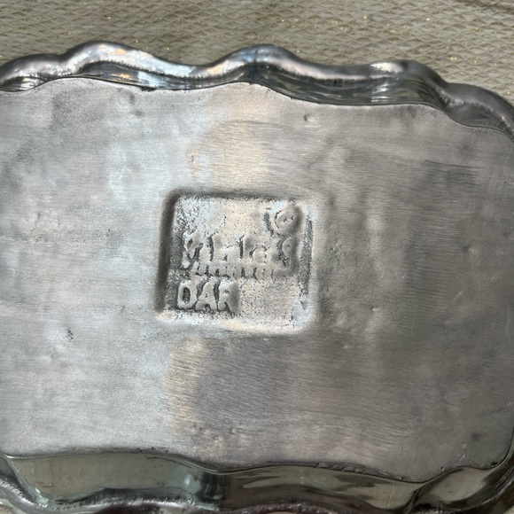 Silver Colored Bowl Tray Scalloped Edges Decor Fruit Rectangle Pretty French EUC - Picture 3 of 4